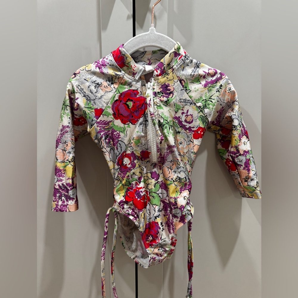 Zimmermann LS Multicolor Floral Zip-Front One-Piece Swimsuit 12mo